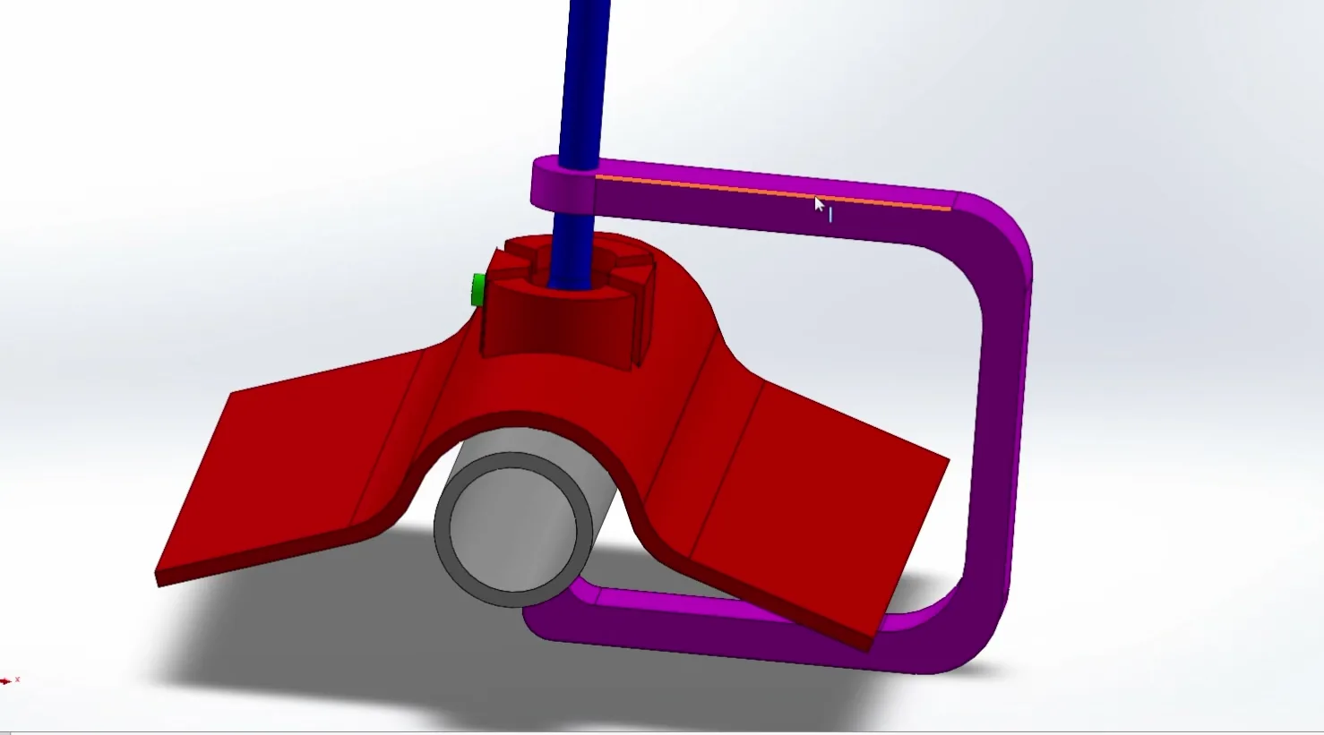 The same assembly seen from a lower angle, showing the head tilted on its swivel.