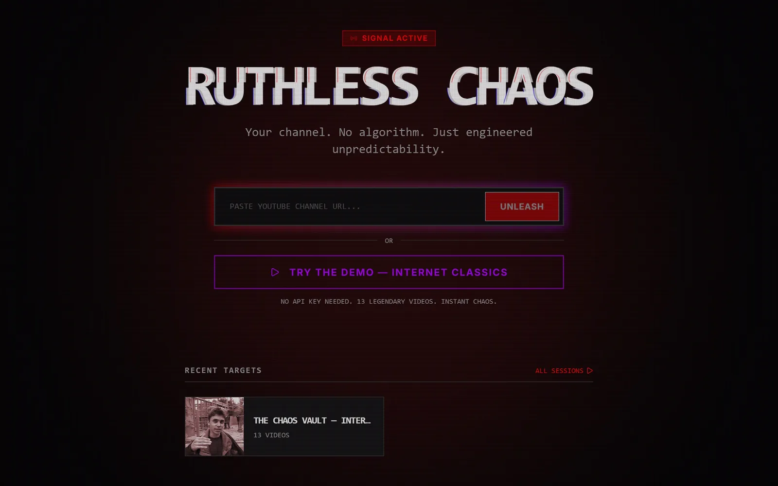 The Agent Operations ("Ruthless Chaos") home page as it renders today.