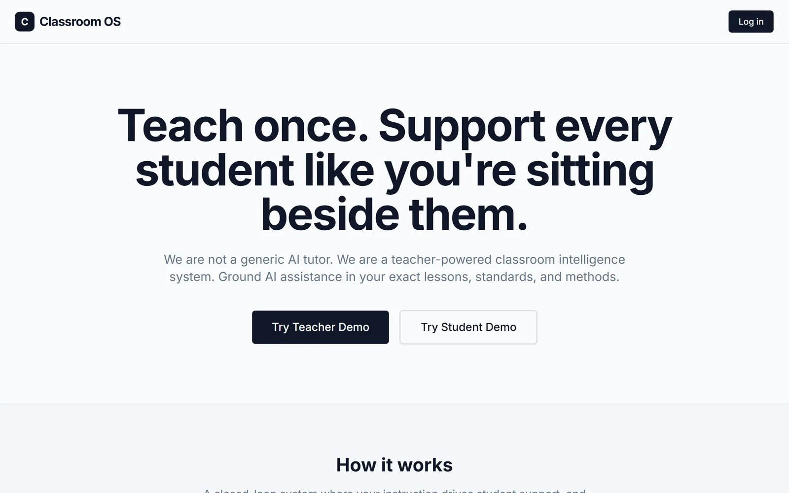The AI Classroom home page as it renders today.