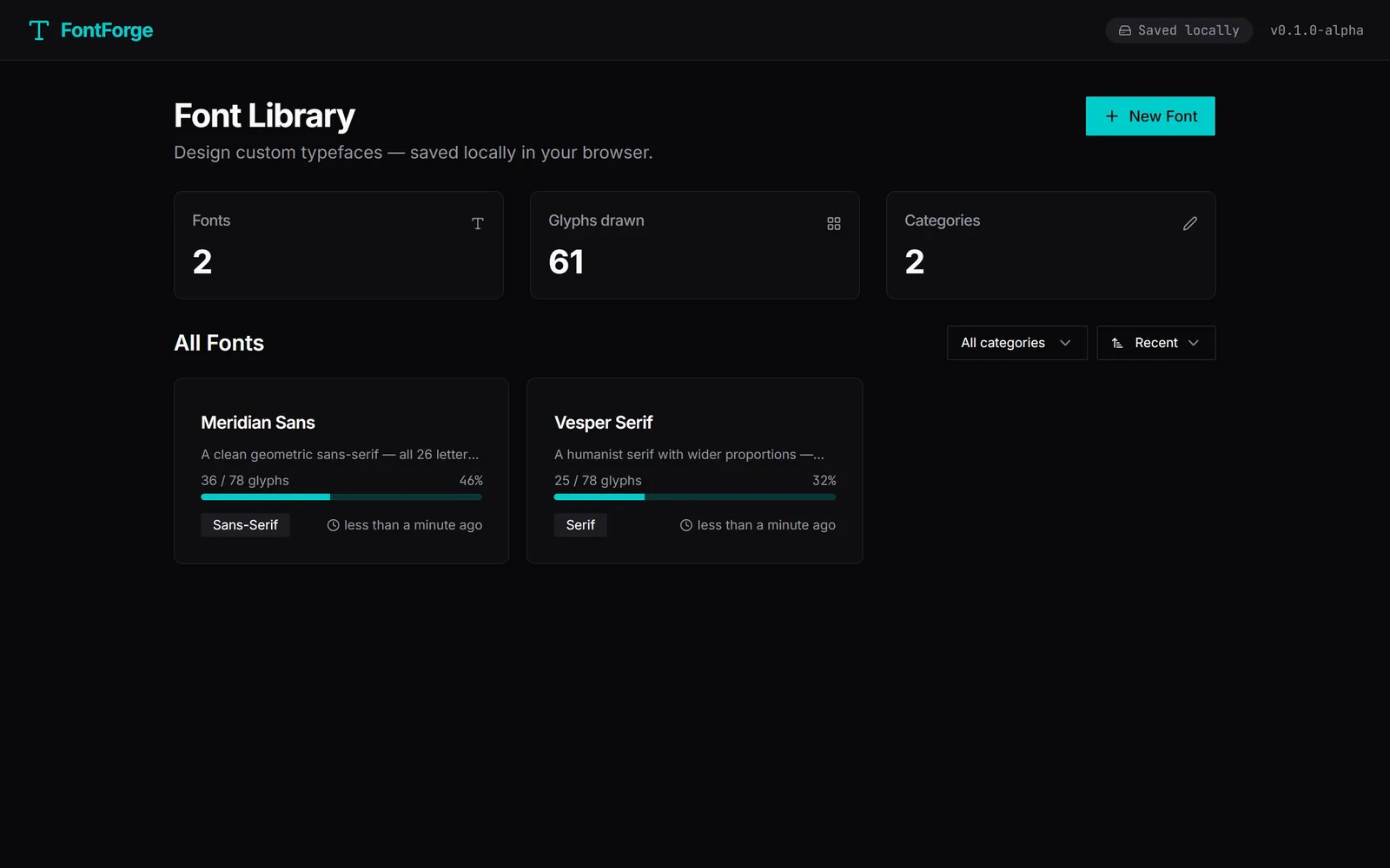The Brand Font Creator (FontForge) home page as it renders today.