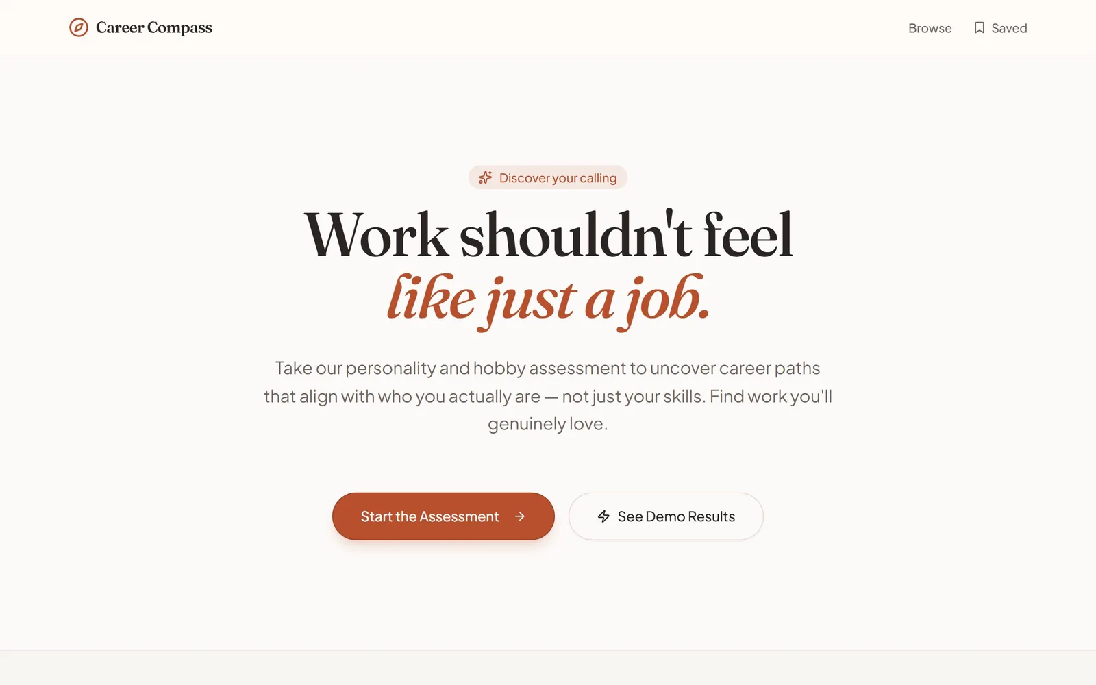 The Career Compass home page as it renders today.