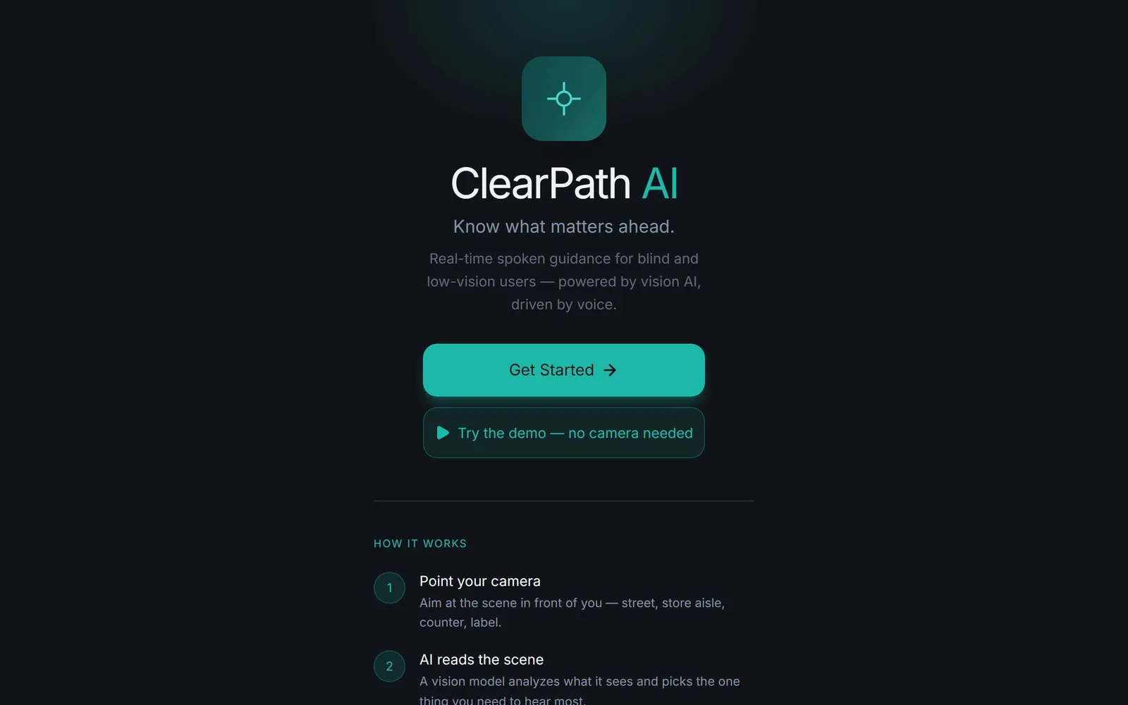 The ClearPath AI home page as it renders today.