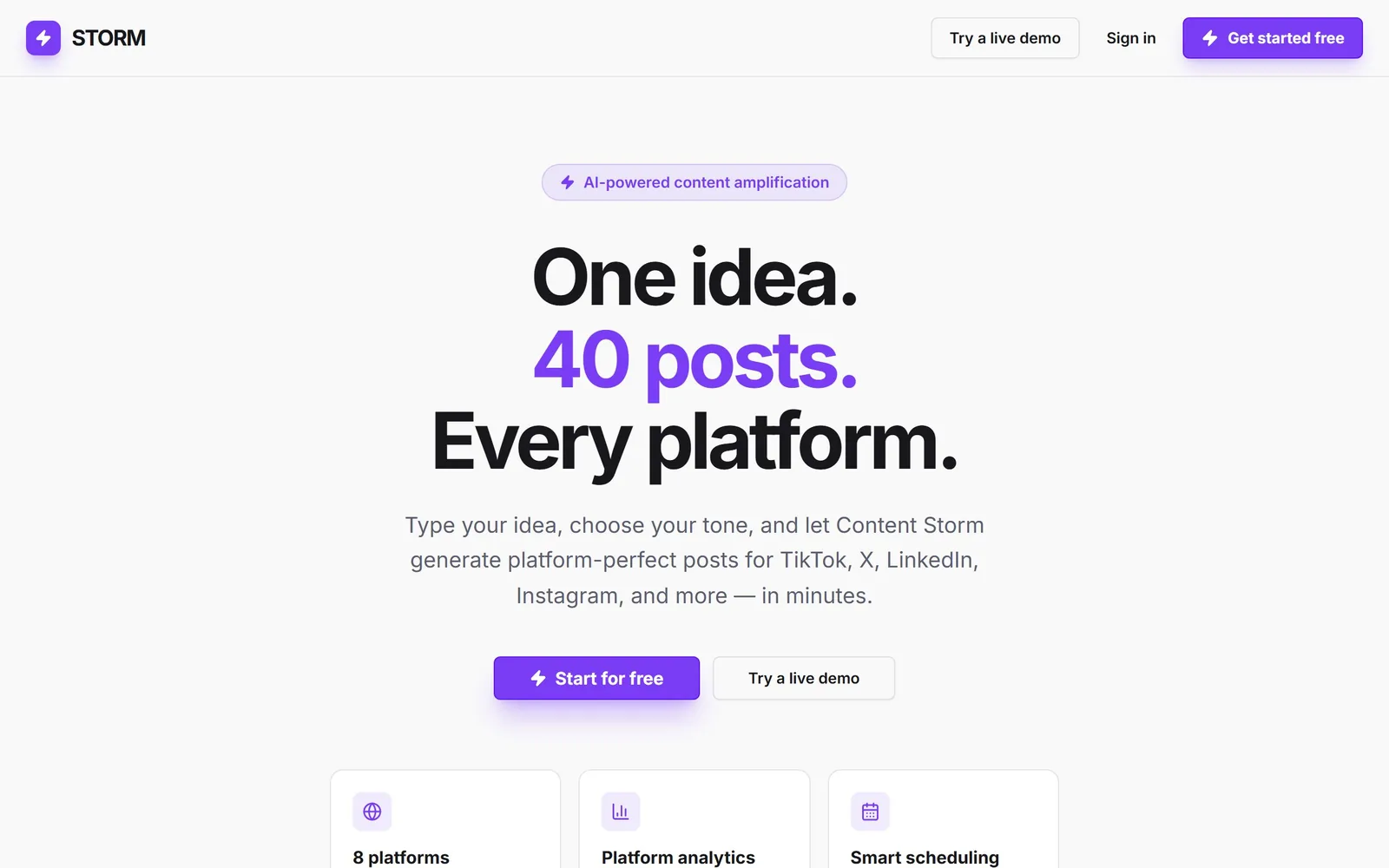 The Content Velocity (Content Storm) home page as it renders today.