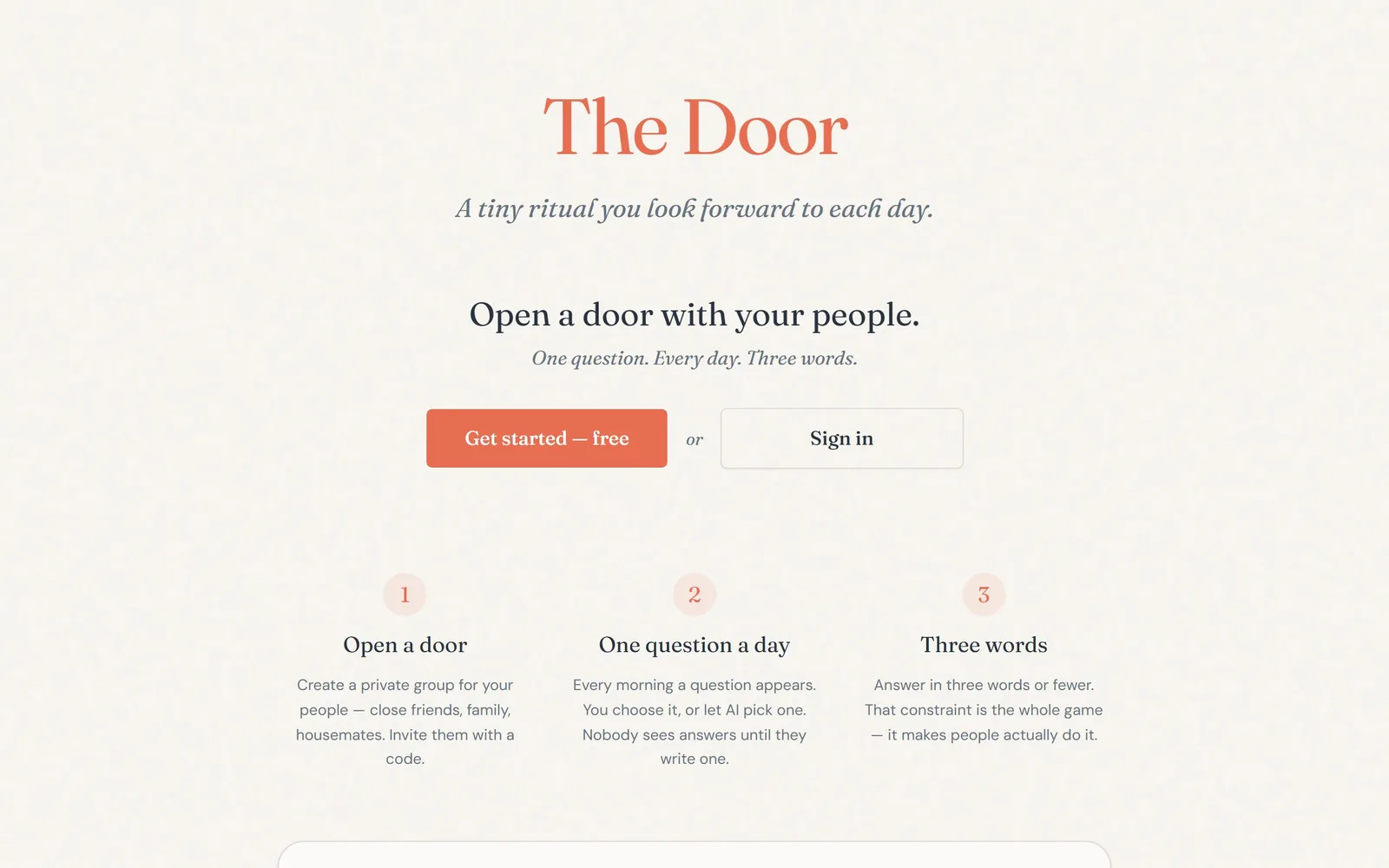 The Daily Door home page as it renders today.