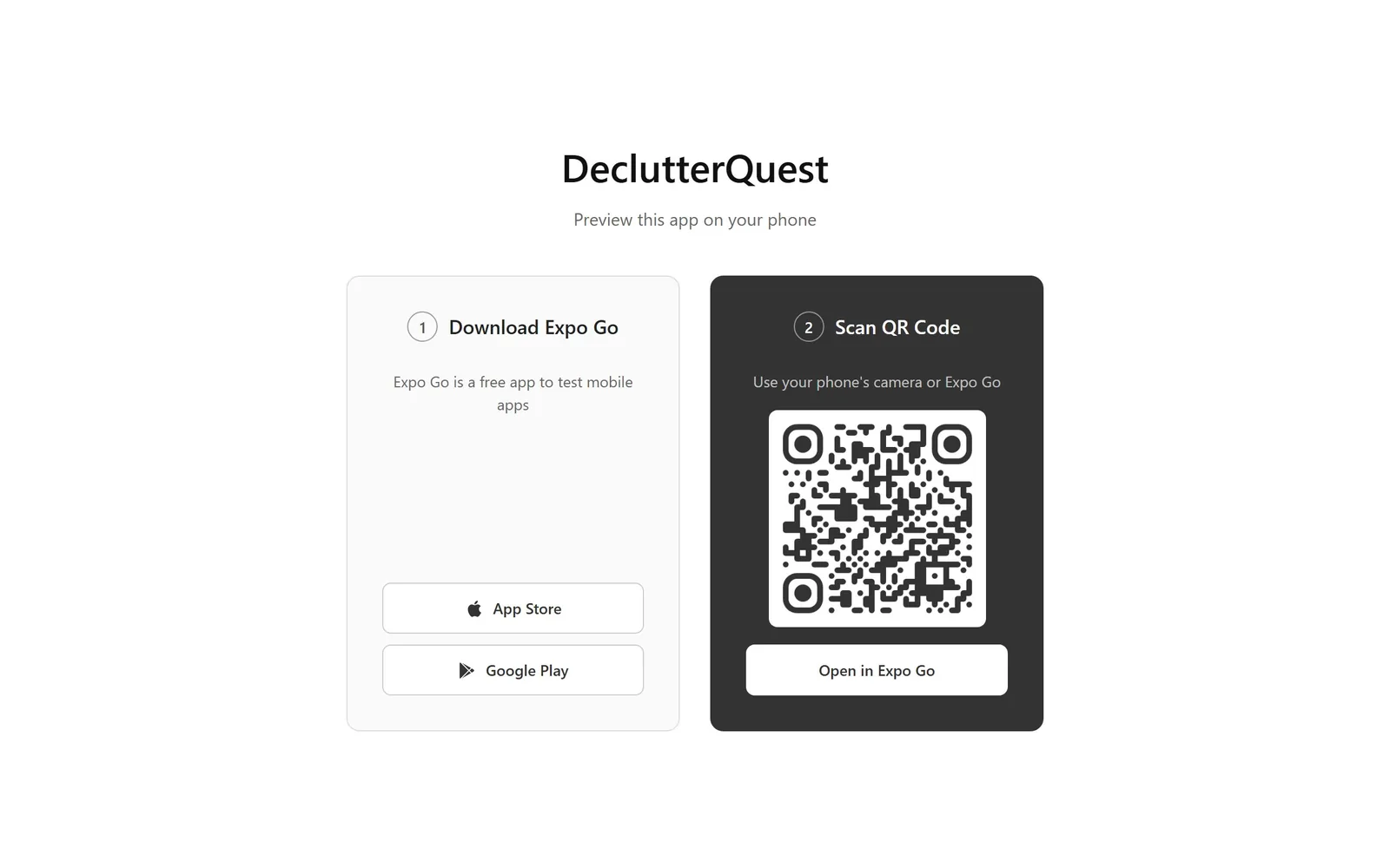 The Declutter Quest home page as it renders today.
