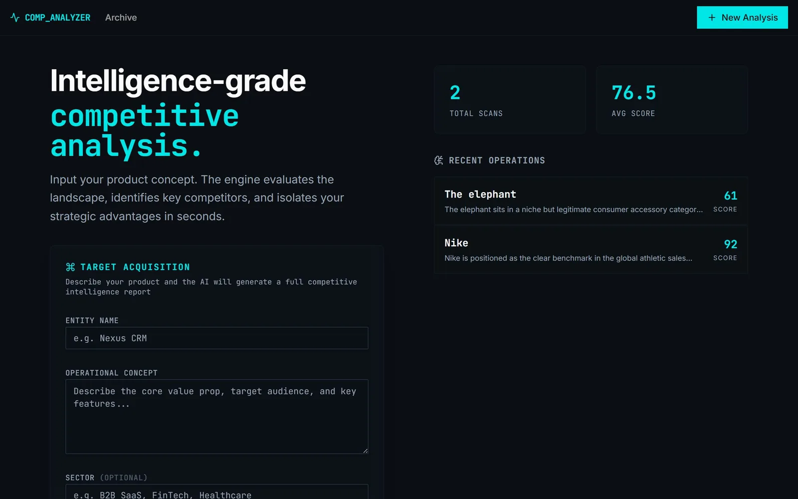 The Market Explorer Insight home page as it renders today.