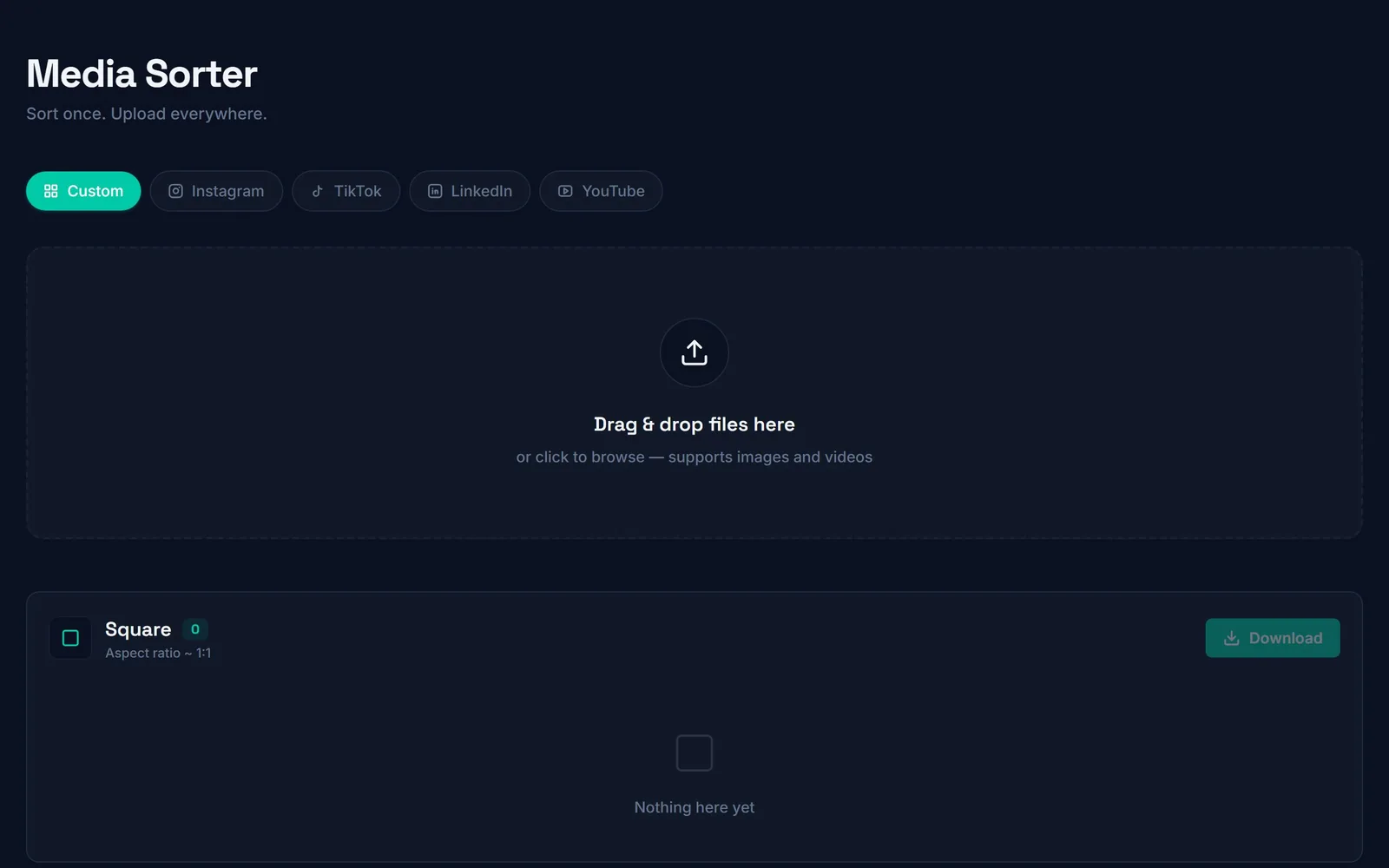 The Media Sorter home page as it renders today.