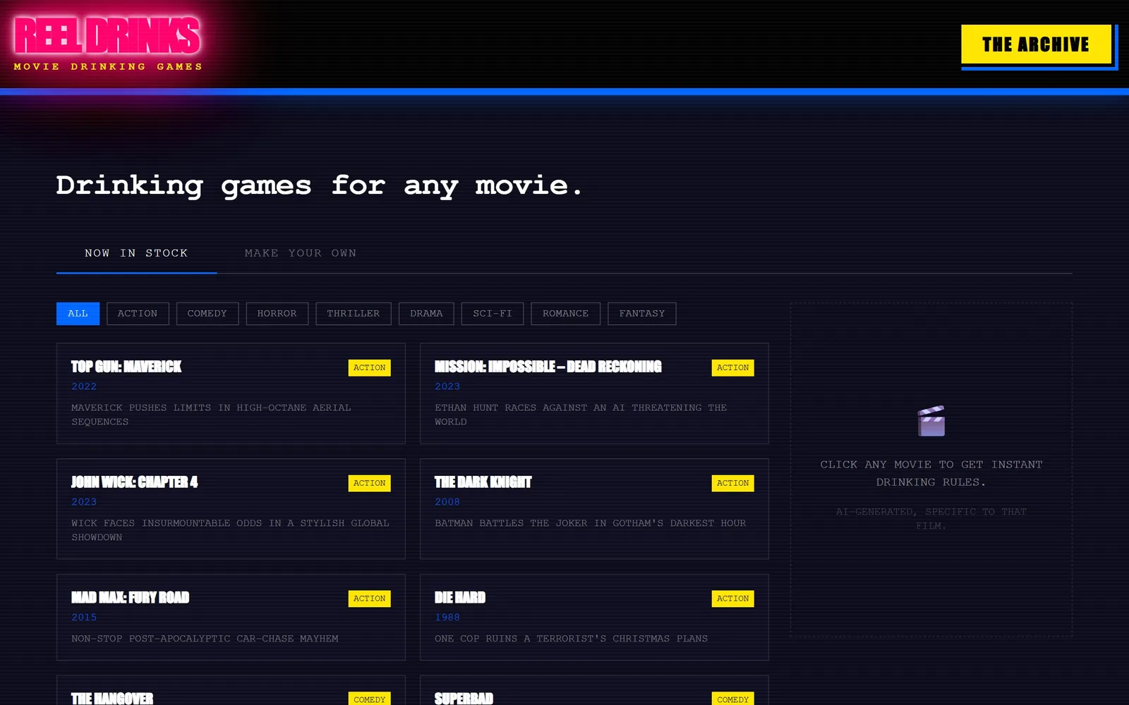 The Movie Drink Master home page as it renders today.