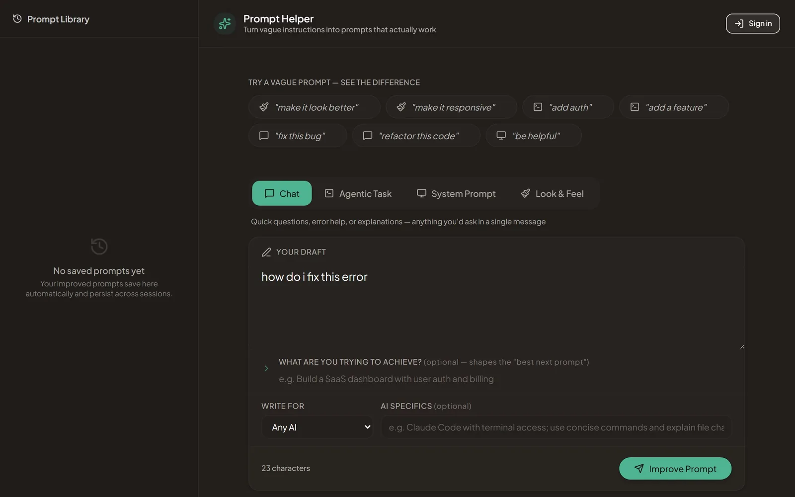 The Prompt Enhancer home page as it renders today.