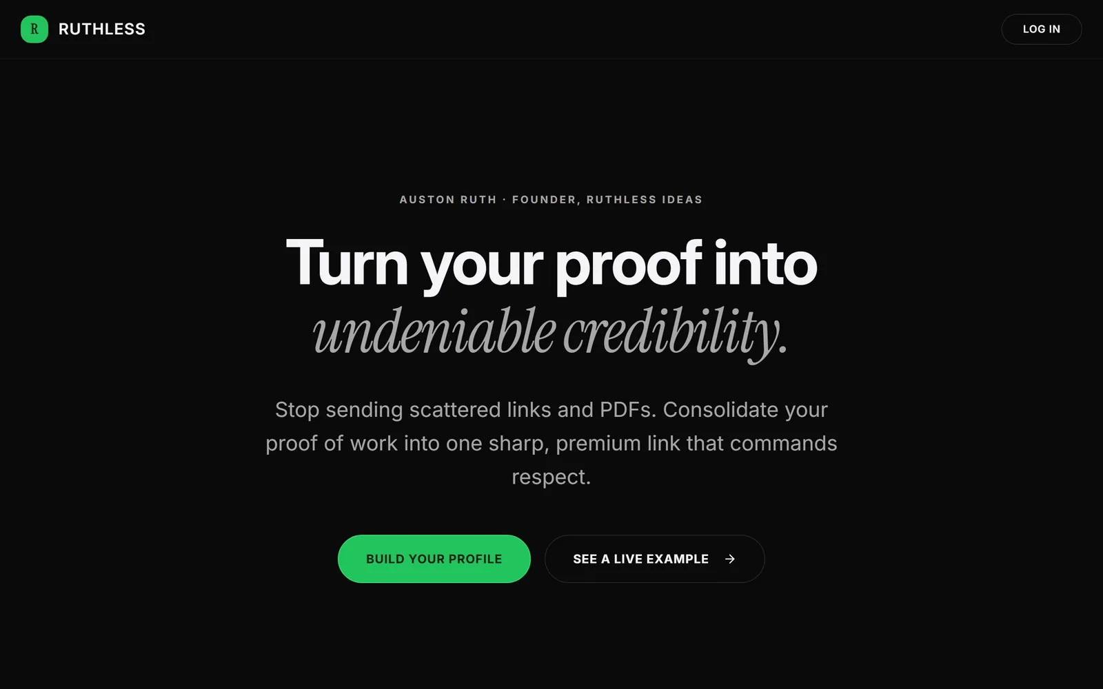 The Proof Portfolio home page as it renders today.