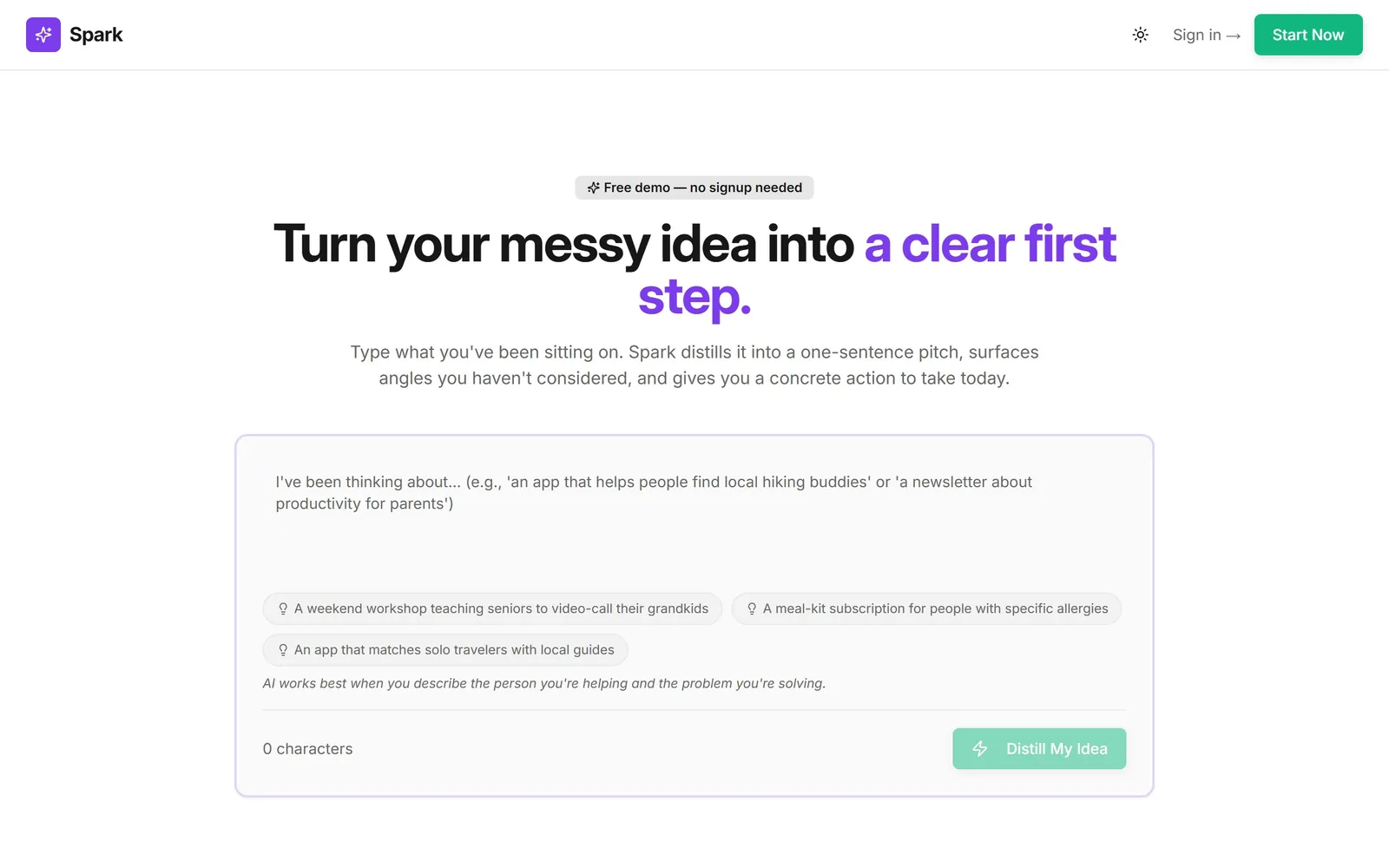 The Spark home page as it renders today.
