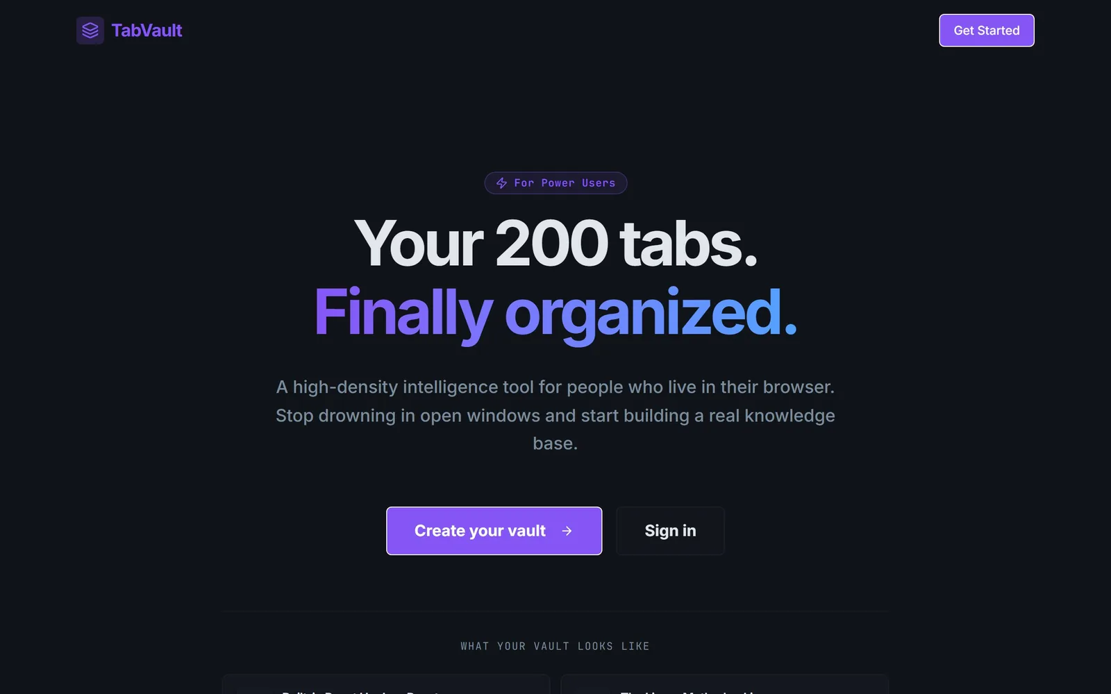The Tab Wrangler (TabVault) home page as it renders today.