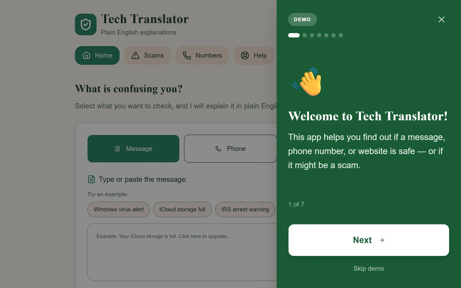 The Tech Translator home page as it renders today.