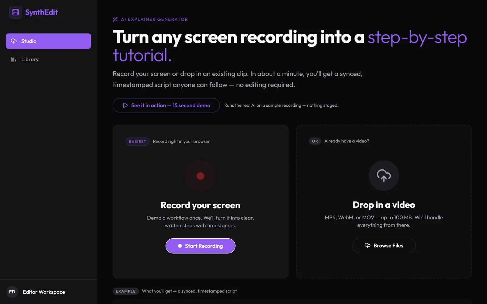 The Video Explainer Generator home page as it renders today.