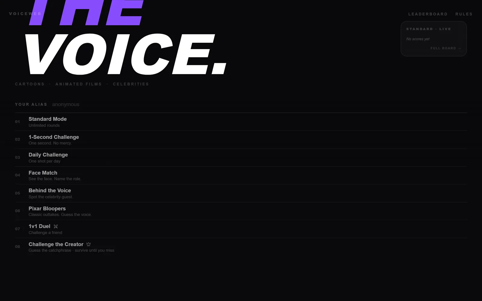 The Voice Web Core (VoiceWeb) home page as it renders today.