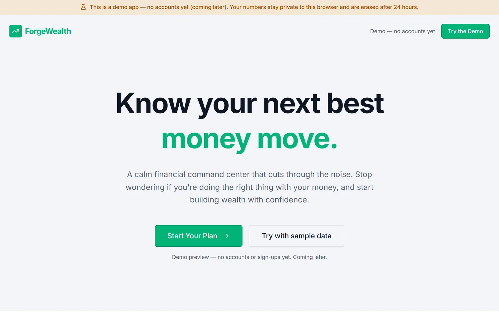 The Wealth Forge home page as it renders today.