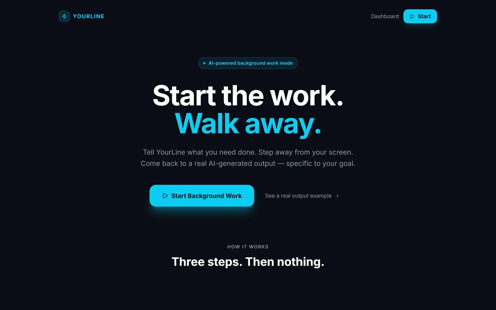 The YourLine Background home page as it renders today.