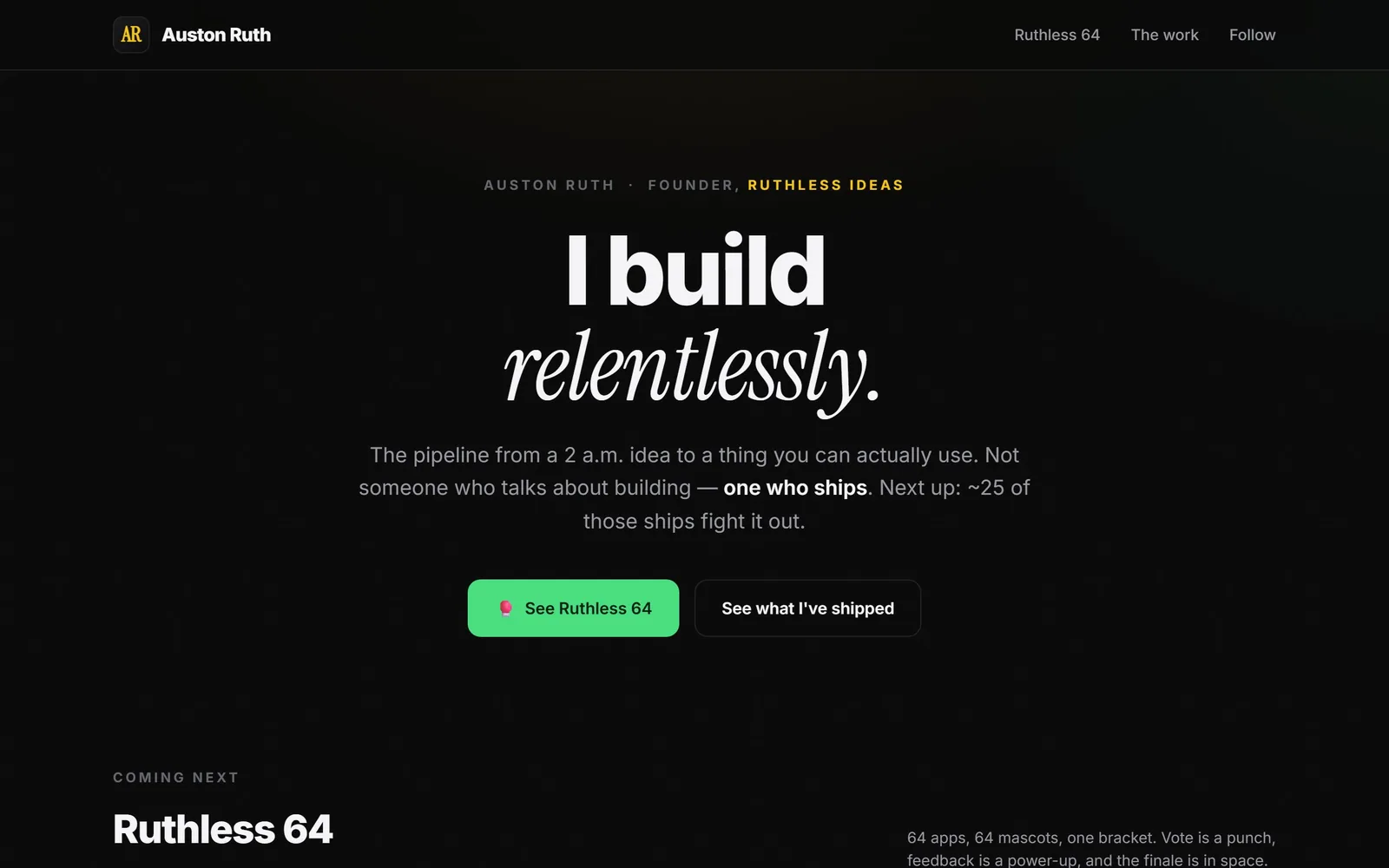 The austonruth.com home page as it renders today.