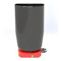 A dark tumbler standing on a red coaster base, rendered on white.