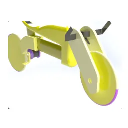 A yellow bicycle frame concept with a linkage at the rear, rendered on white.