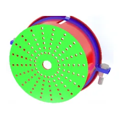 A drum housing with a green perforated disc face, rendered on white.