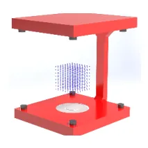 A red two-plate table frame with a projected field between the plates, rendered on white.