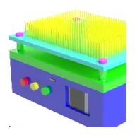 The instrument body fitted with a dense field of yellow measuring pins.