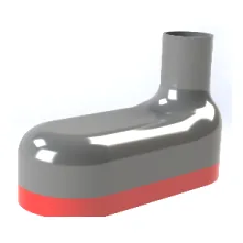 A grey shoe form on a red sole layer, rendered on white.