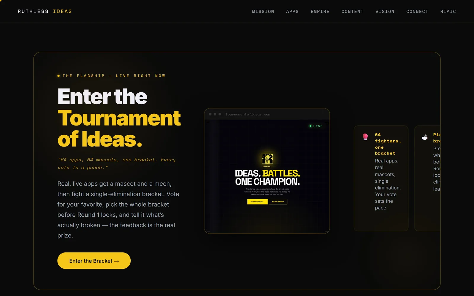 The ruthlessideas.com home page as it renders today.