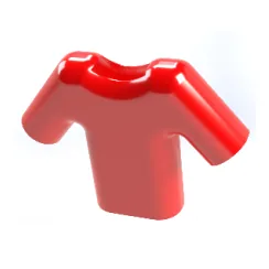A red t-shirt form rendered as a solid shape on white.