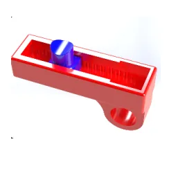 A red rendered body with a blue plunger travelling in a slot.