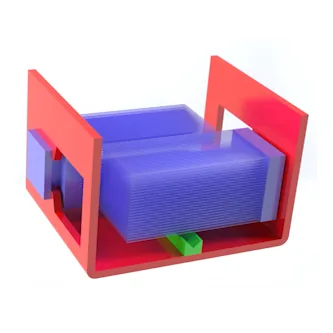 A red frame enclosing a stack of blue sheets, rendered on white.