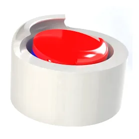 A white cylindrical housing with a red rotor inside, rendered on white.