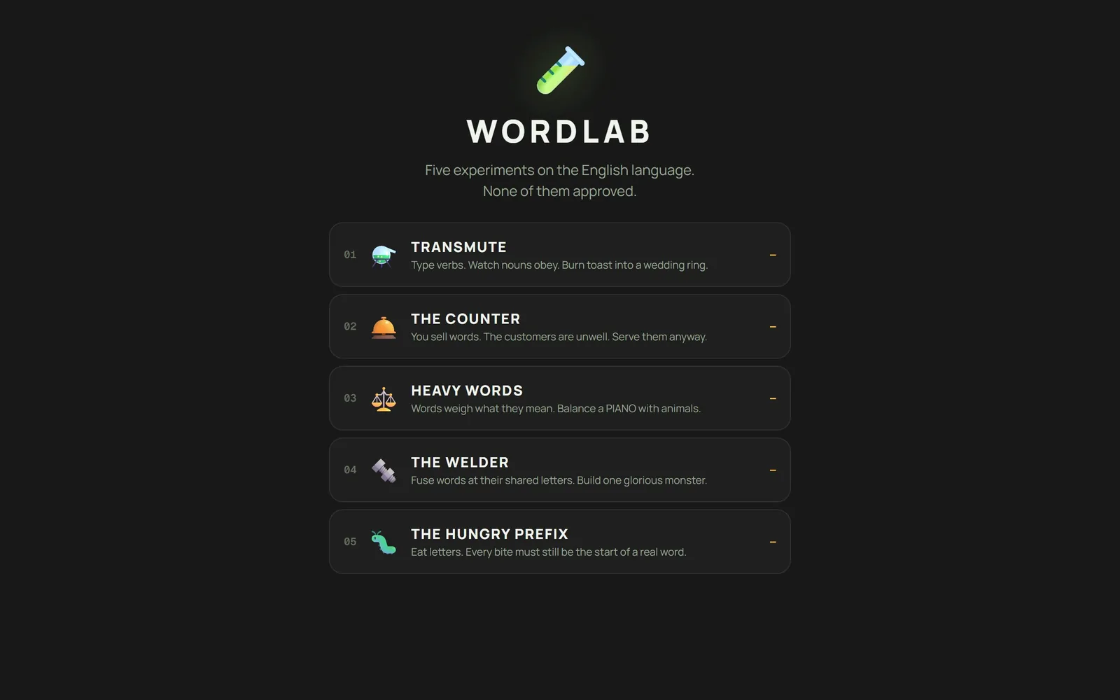 The Wordlab home page as it renders today.